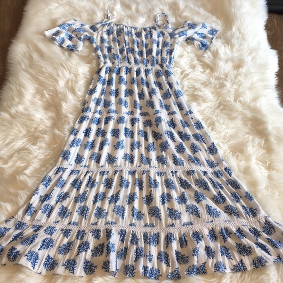 NWT MICHAEL Michael Kors Blue/White Coral Reef Print Maxi Dress - Picture 13 of 16